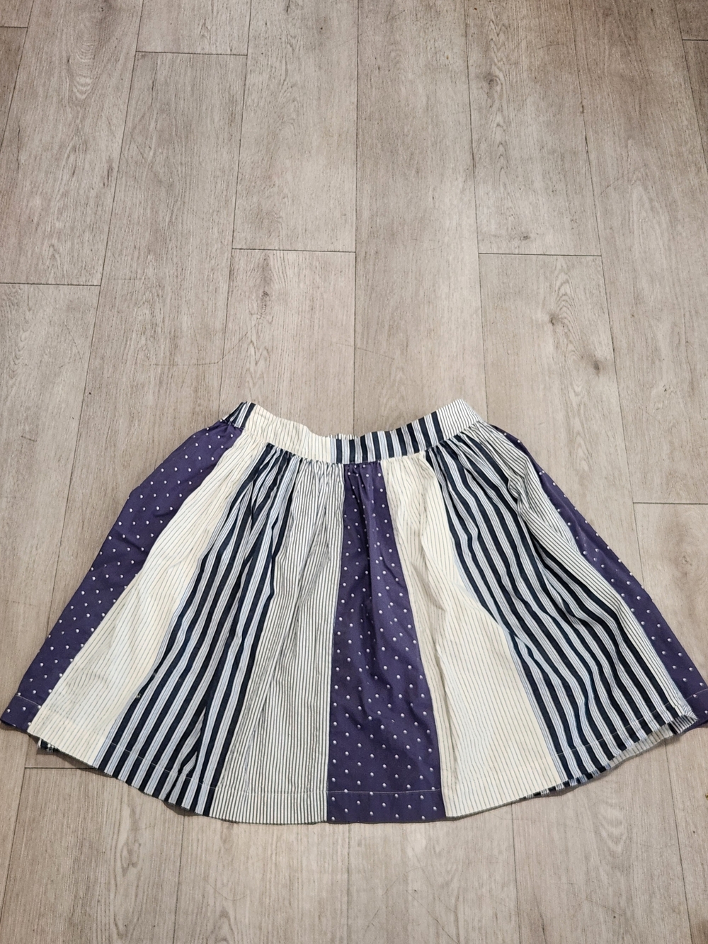 Boden Mixed Stripe Polka Dot Patchwork Elastic Waist Skirt US 4R